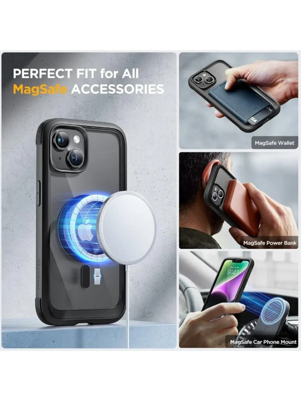 Full-Body Magnetic Clear Case for iPhone 14 Plus with Tempered Glass Protector